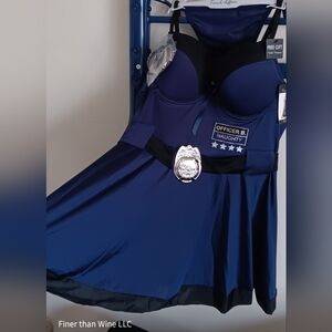 Sexy Cop Blue Lingerie Costume with badge, handcuffs, and thongs Women's Size L